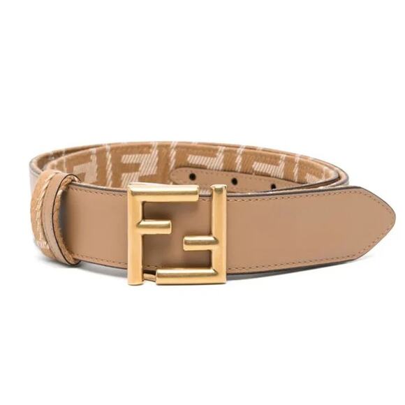 $790 NEW FENDI BEIGE LEATHER FF LOGO REVERSIBLE BELT NWT 85 AUTHENTIC! - Picture 1 of 10